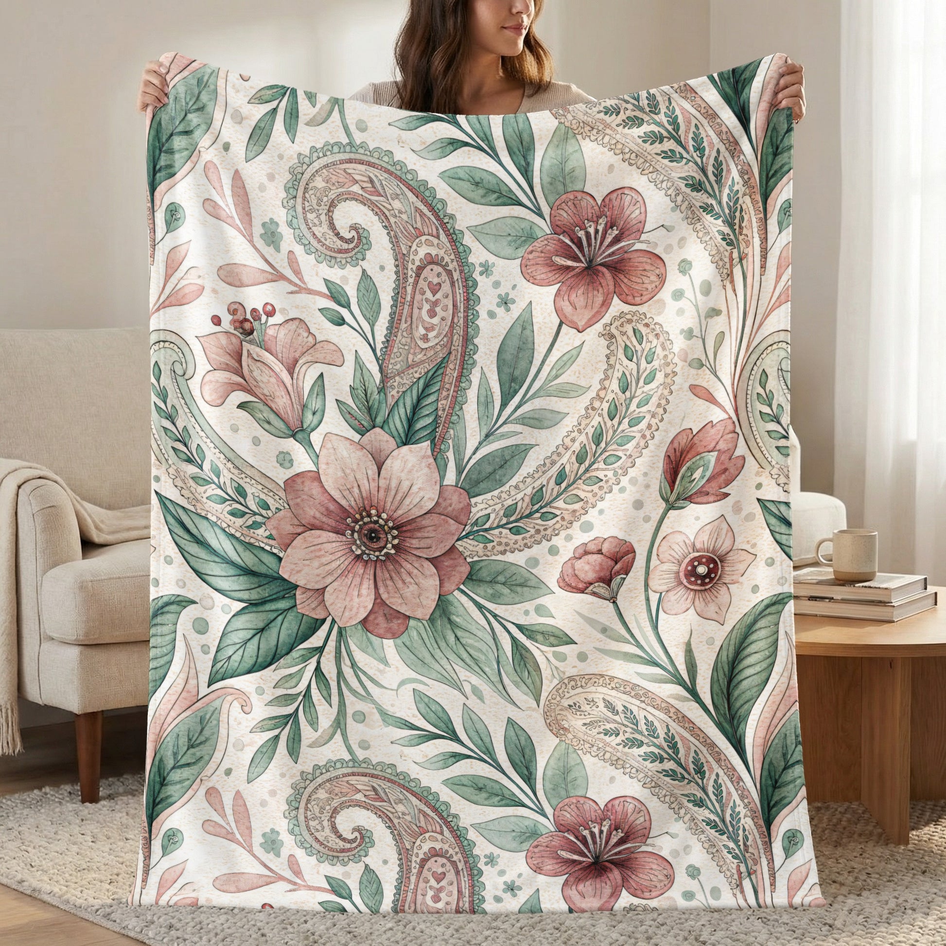 Floral Paisley Art Nouveau Design Pattern Pink and Green - Walk Greener