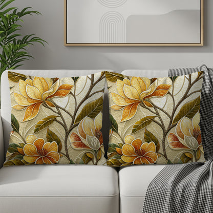 Golden Floral Bloom with Branch Artistic Decor Throw Pillows - Walk Greener