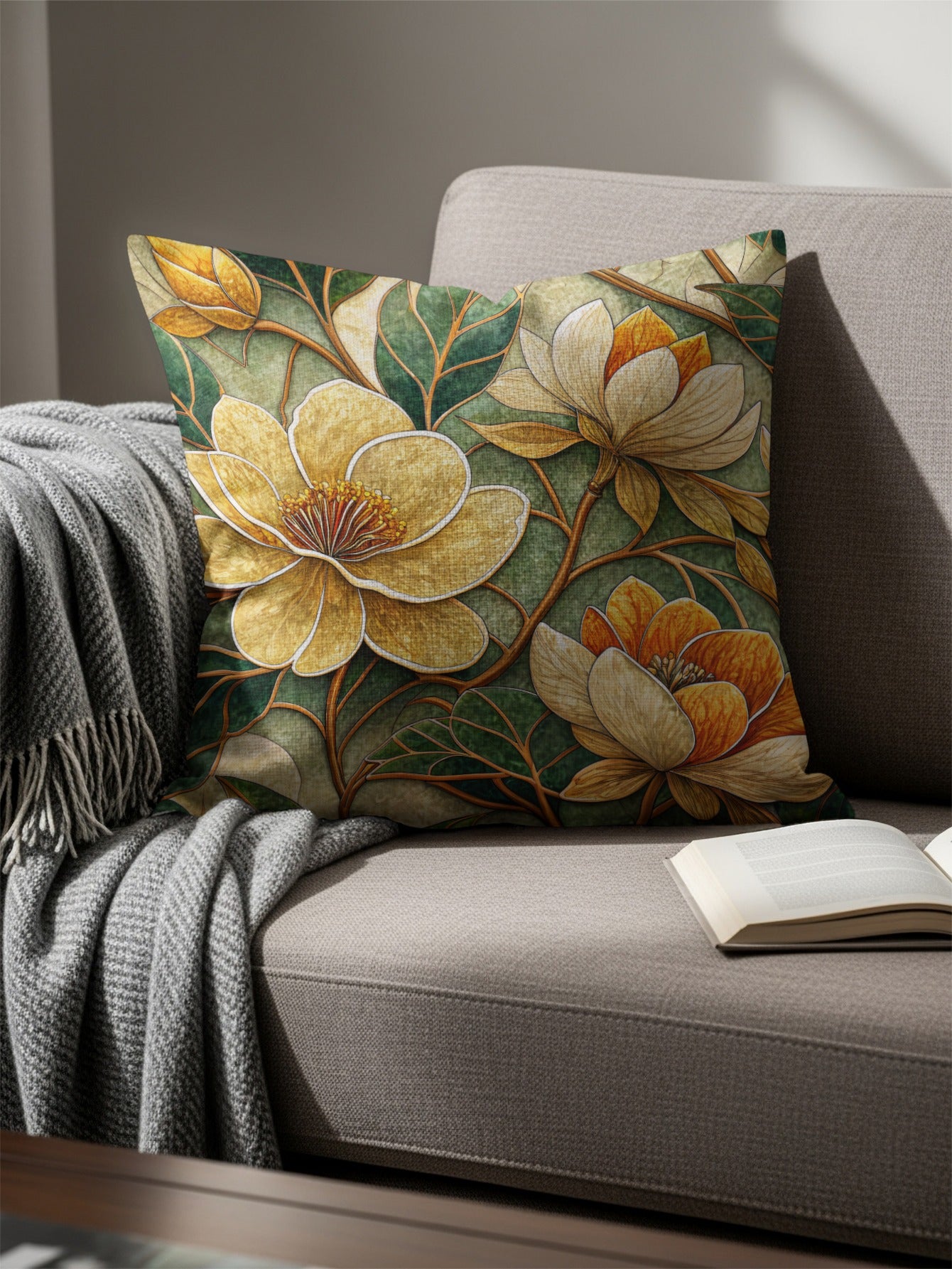 Yellow Orange Floral Pattern Illustration Style Throw Pillows - Walk Greener