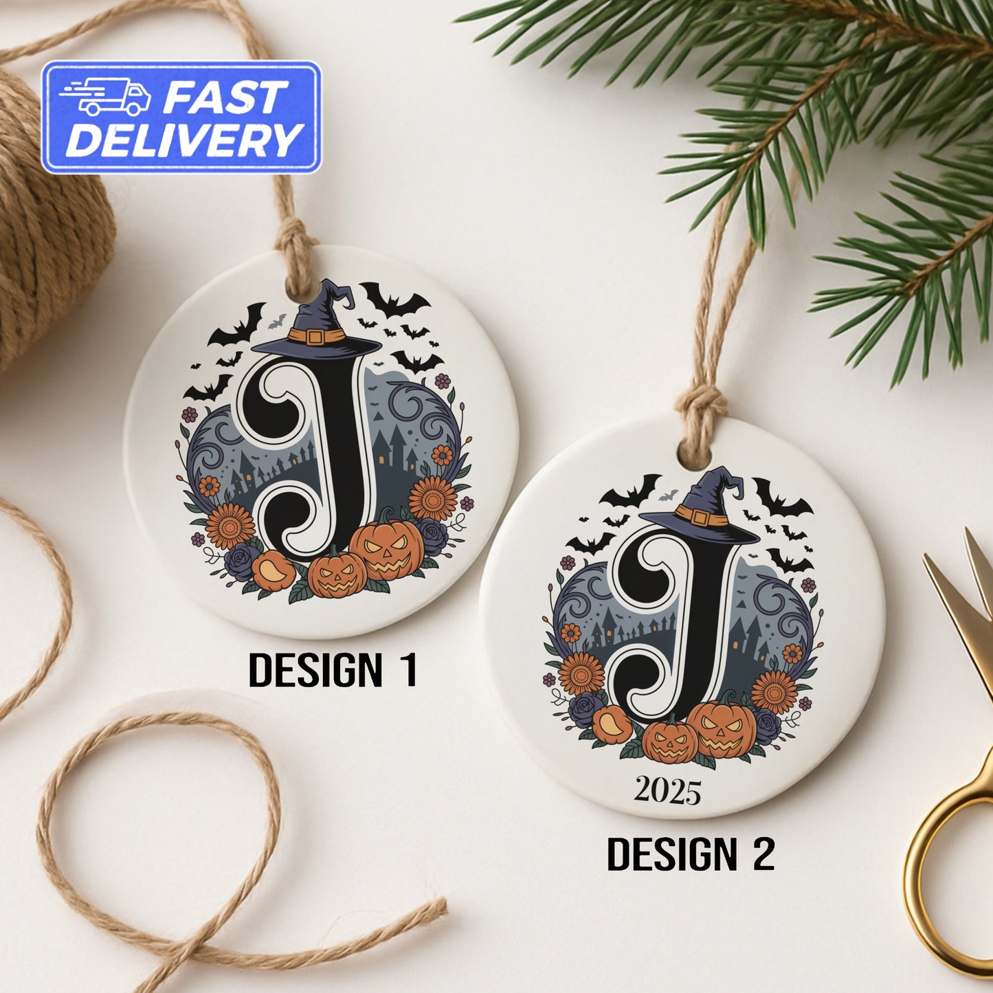 Spooky Halloween Ornaments with Initial Design product