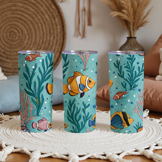Undersea Friends Aquarium Fishes and Seaweed Pattern Tumbler - Walk Greener