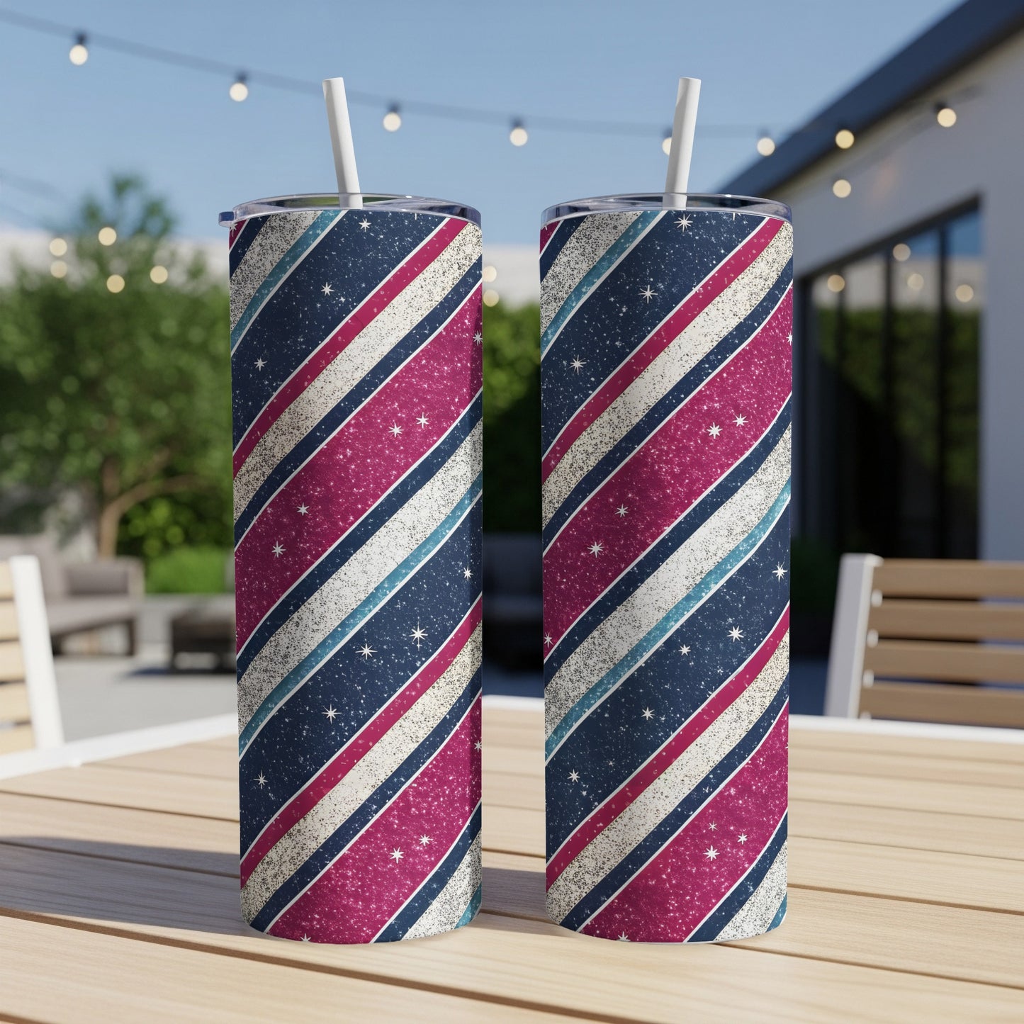 Stripped Stars Pattern Blue and Pink Design Tumbler - Walk Greener