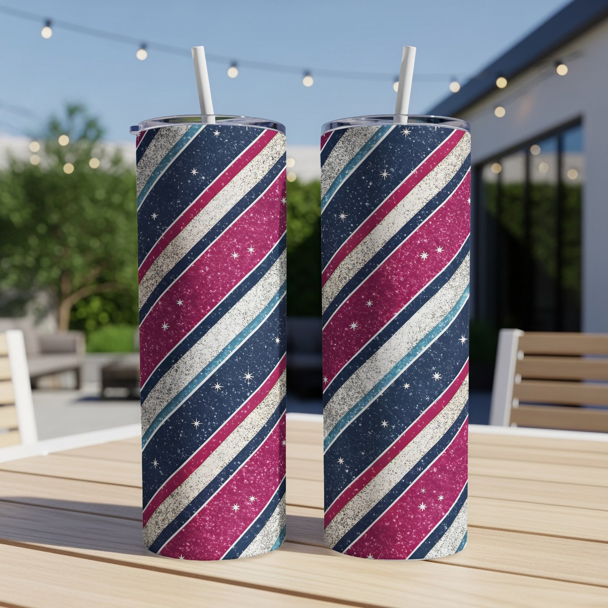 Stripped Stars Pattern Blue and Pink Design Tumbler - Walk Greener