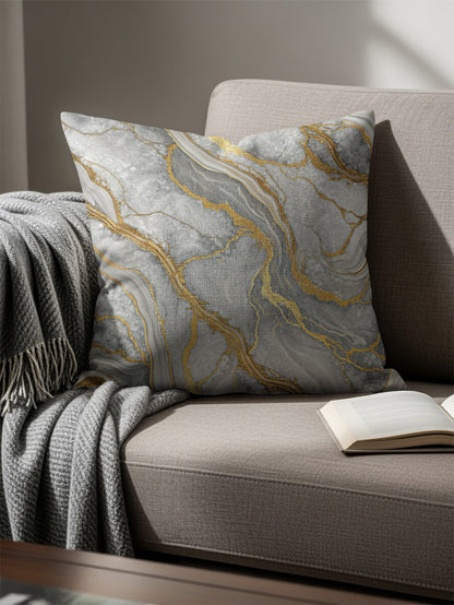 Marble Patterned Decorative Pillow with Gold Accents