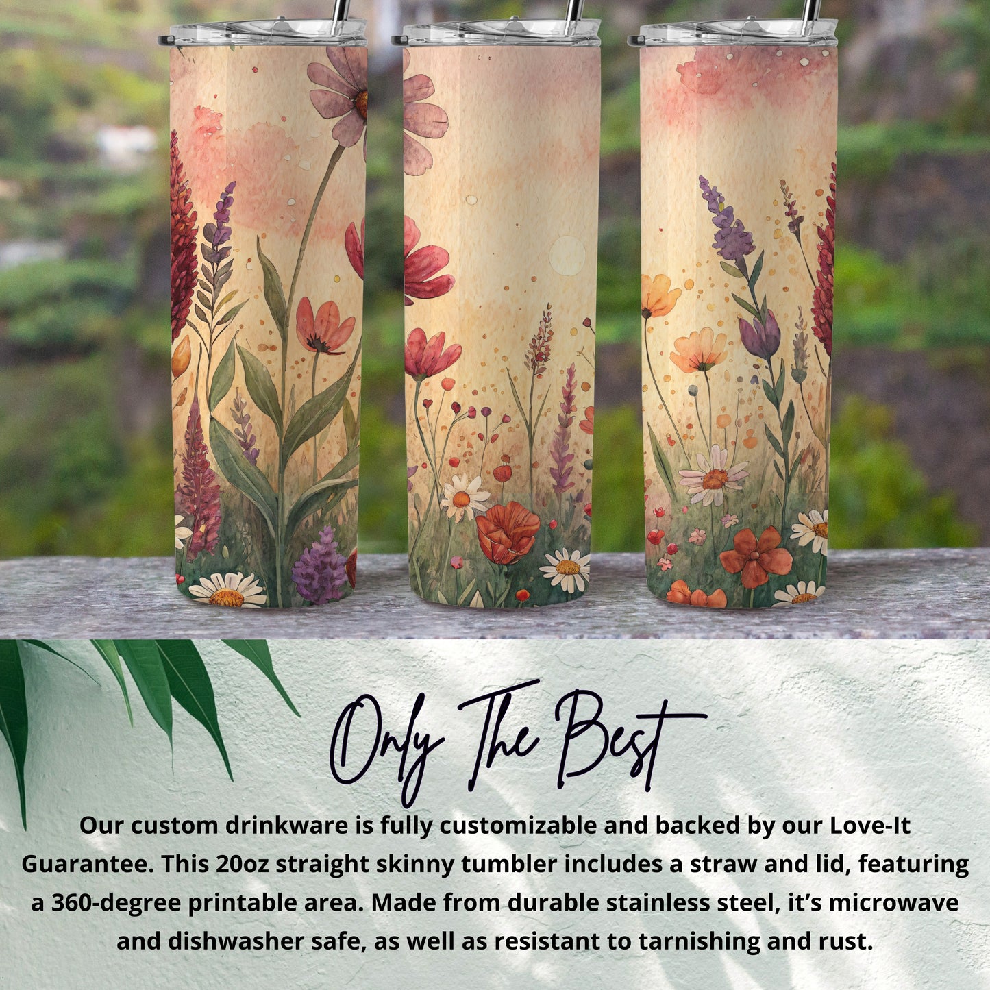 Watercolor Floral Design Colorful Flowers 20 oz Skinny Tumbler - Walk Greener