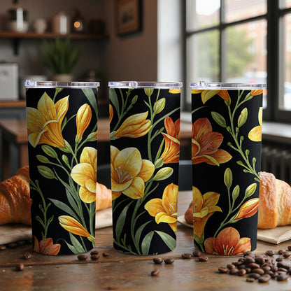 Yellow Orange Flowers Pattern Tumbler Beautiful Art Tumblers - Walk Greener