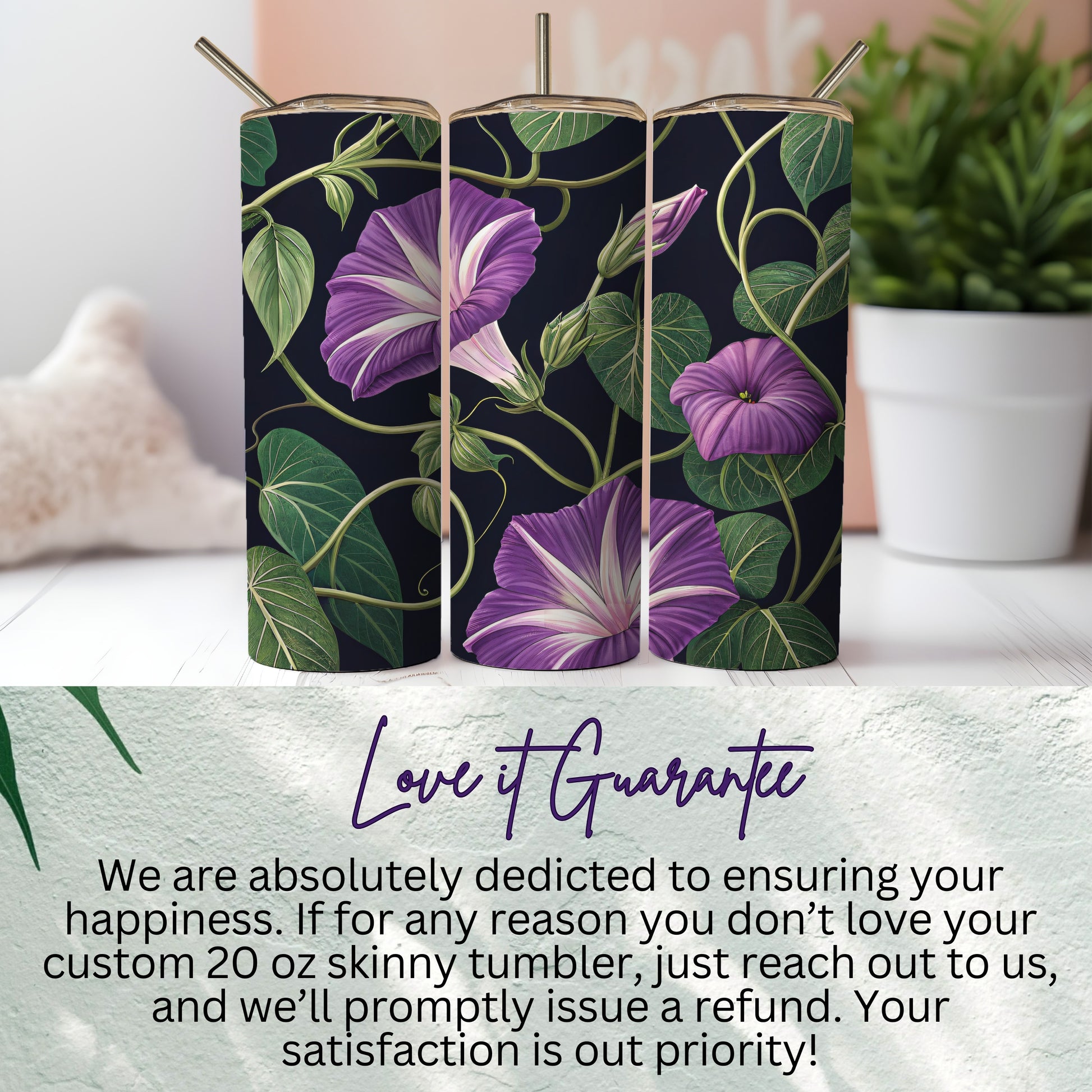 Custom 20 oz Skinny Tumbler with Purple Floral Design