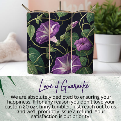 Custom 20 oz Skinny Tumbler with Purple Floral Design