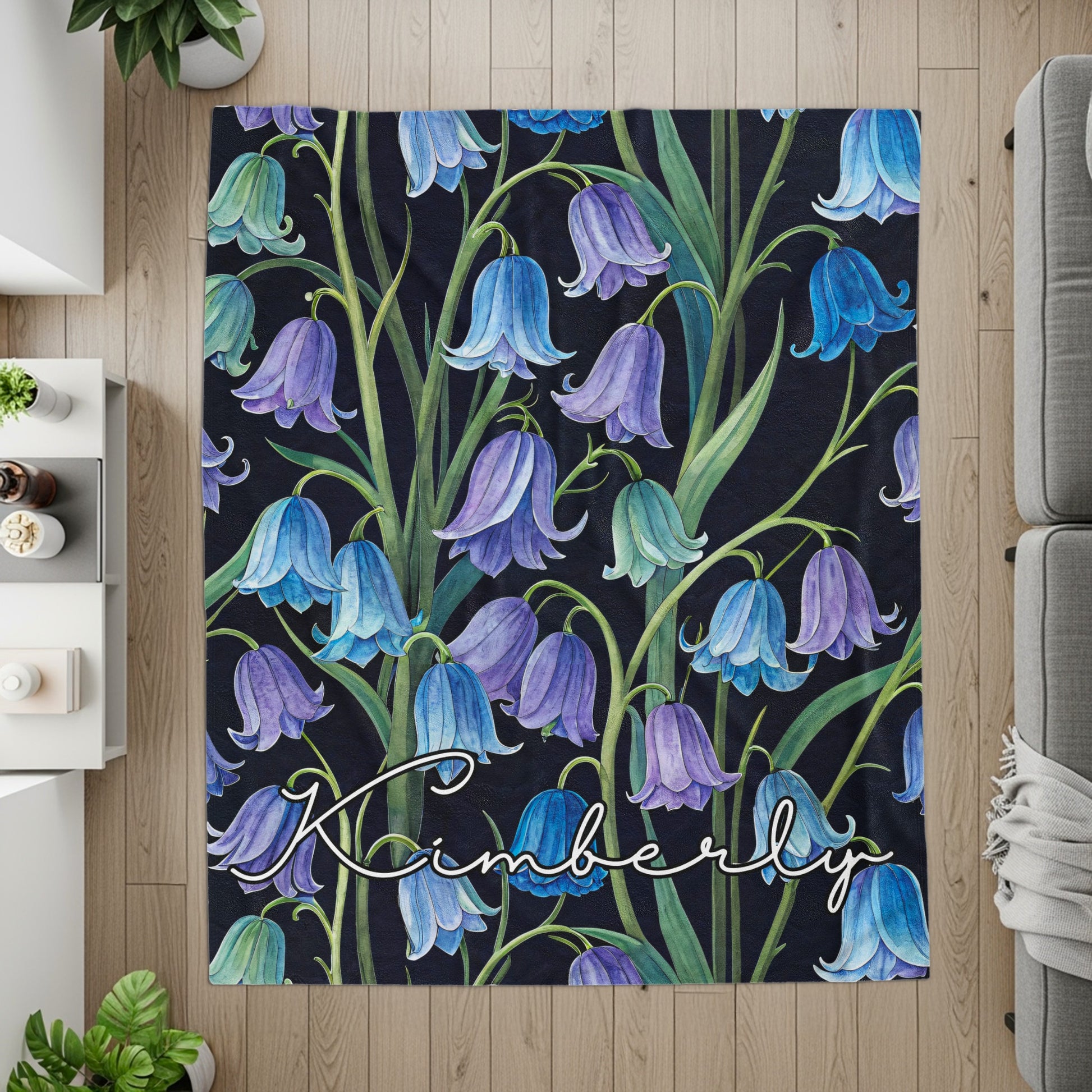 Custom Purple Blue Flower Pattern Personalized Rug