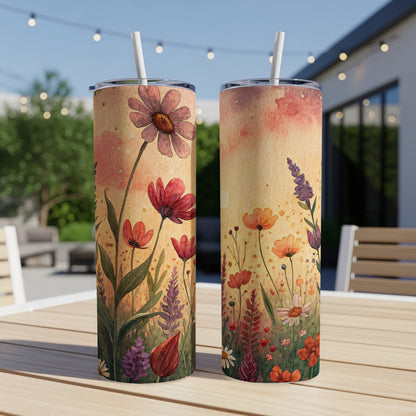 Watercolor Floral Design Colorful Flowers 20 oz Skinny Tumbler - Walk Greener