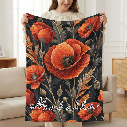 Custom Name Floral Blanket with Poppy Flower Design
