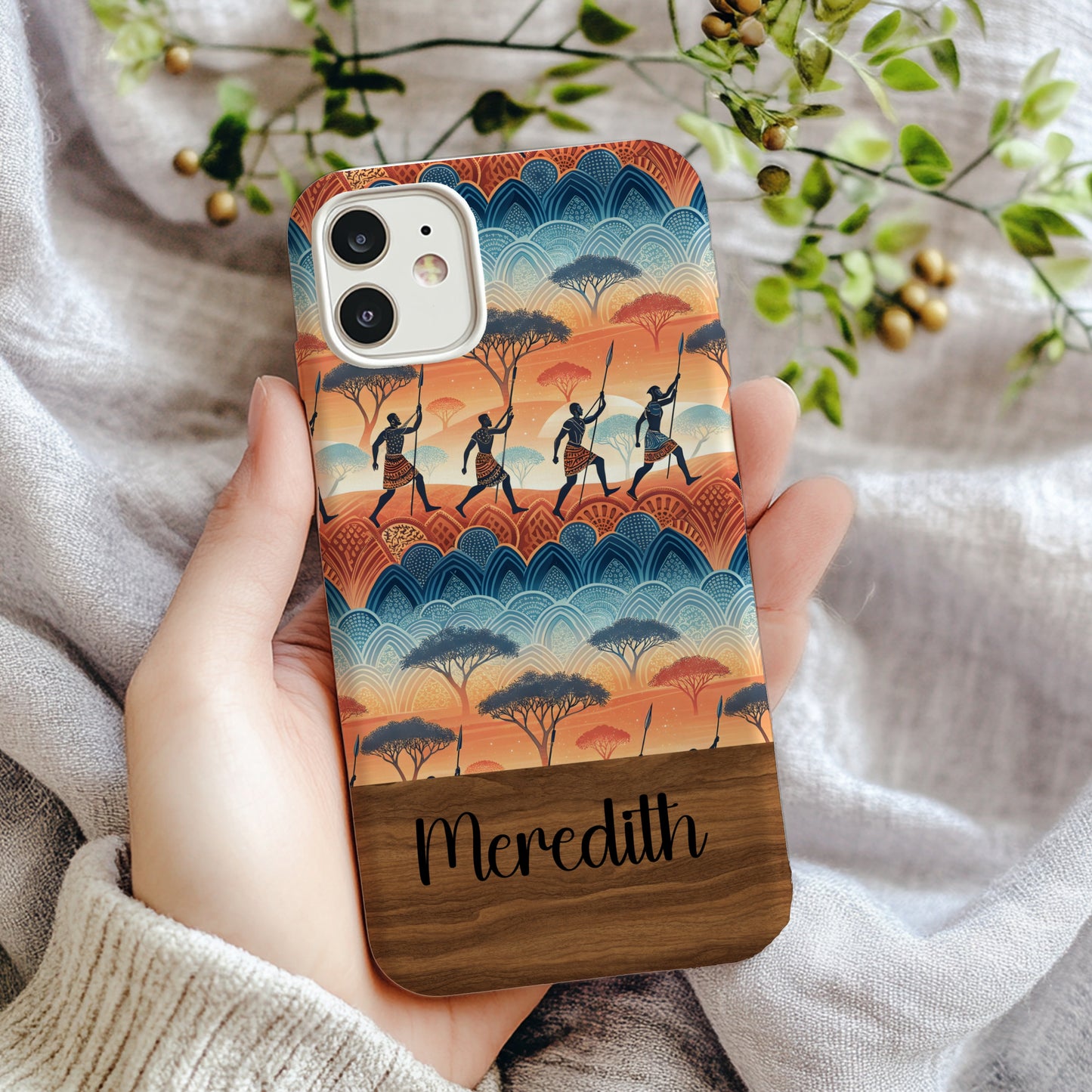 African Savannah Silhouette With Custom Name Phone Case - Walk Greener