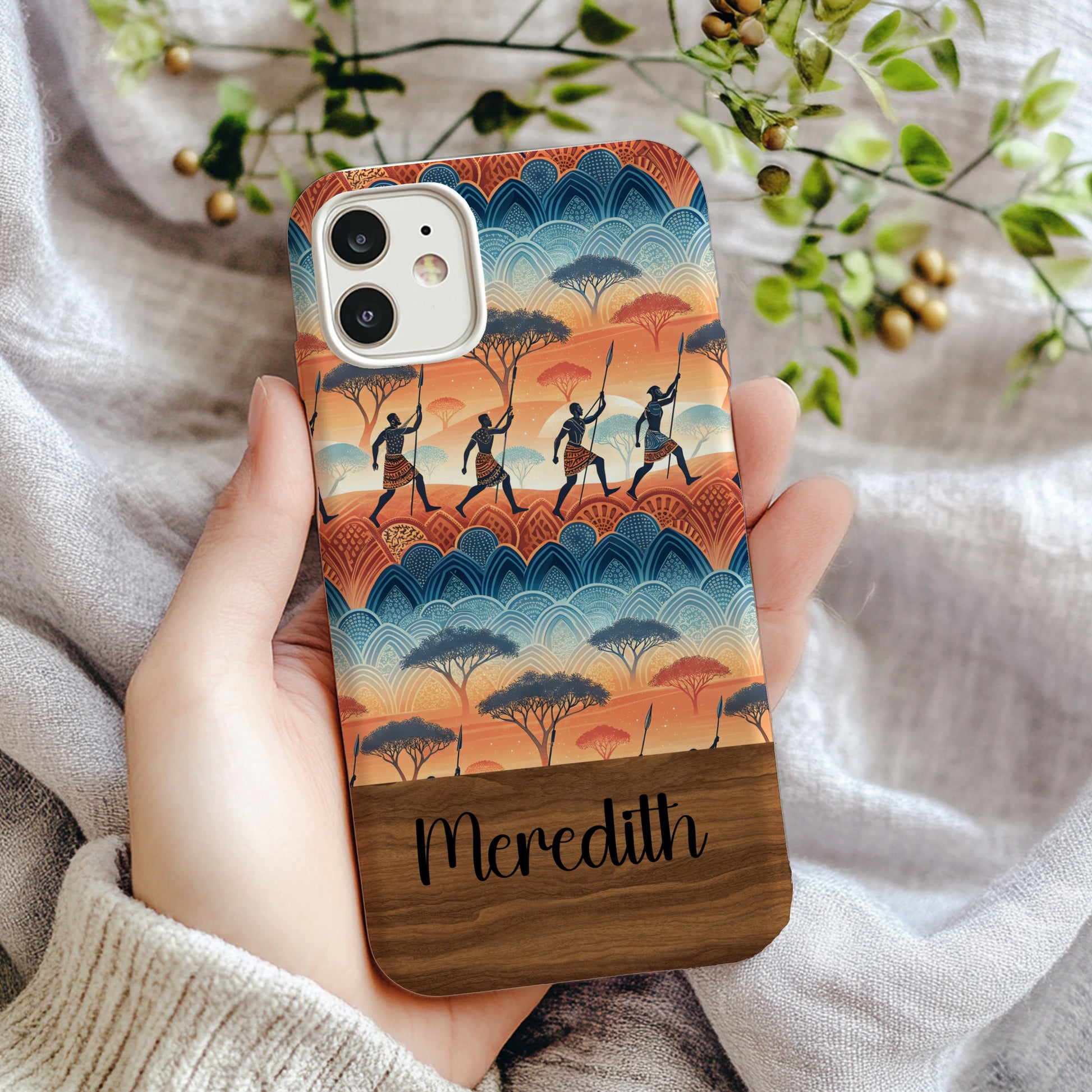 African Savannah Silhouette With Custom Name Phone Case - Walk Greener