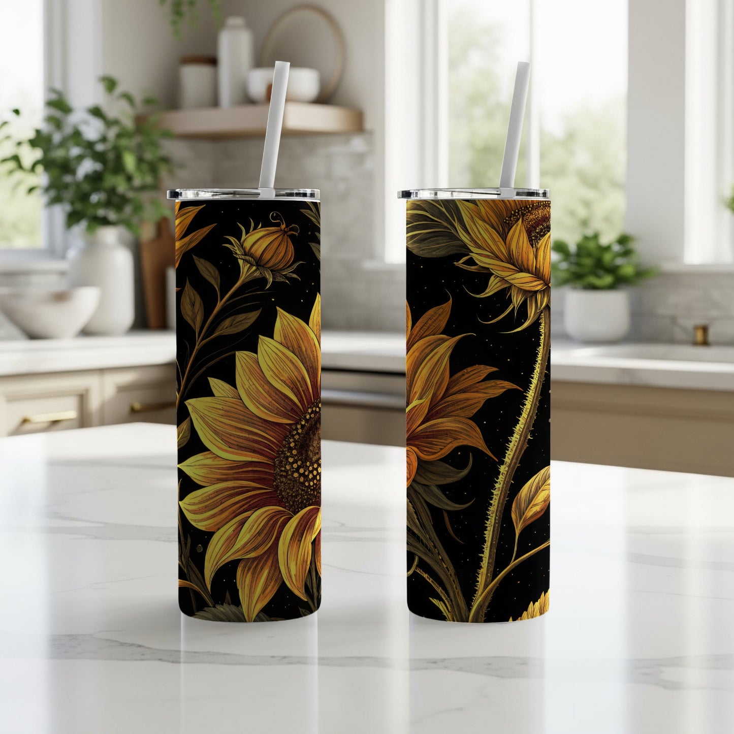 Beautiful Sunflower Design Insulated Tumbler Cups