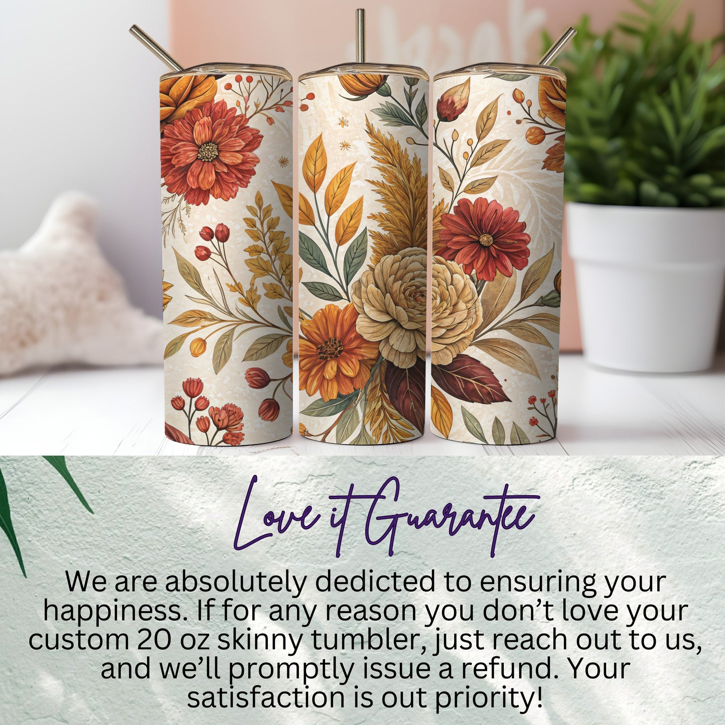 Beautiful Custom Floral 20 oz Skinny Tumbler