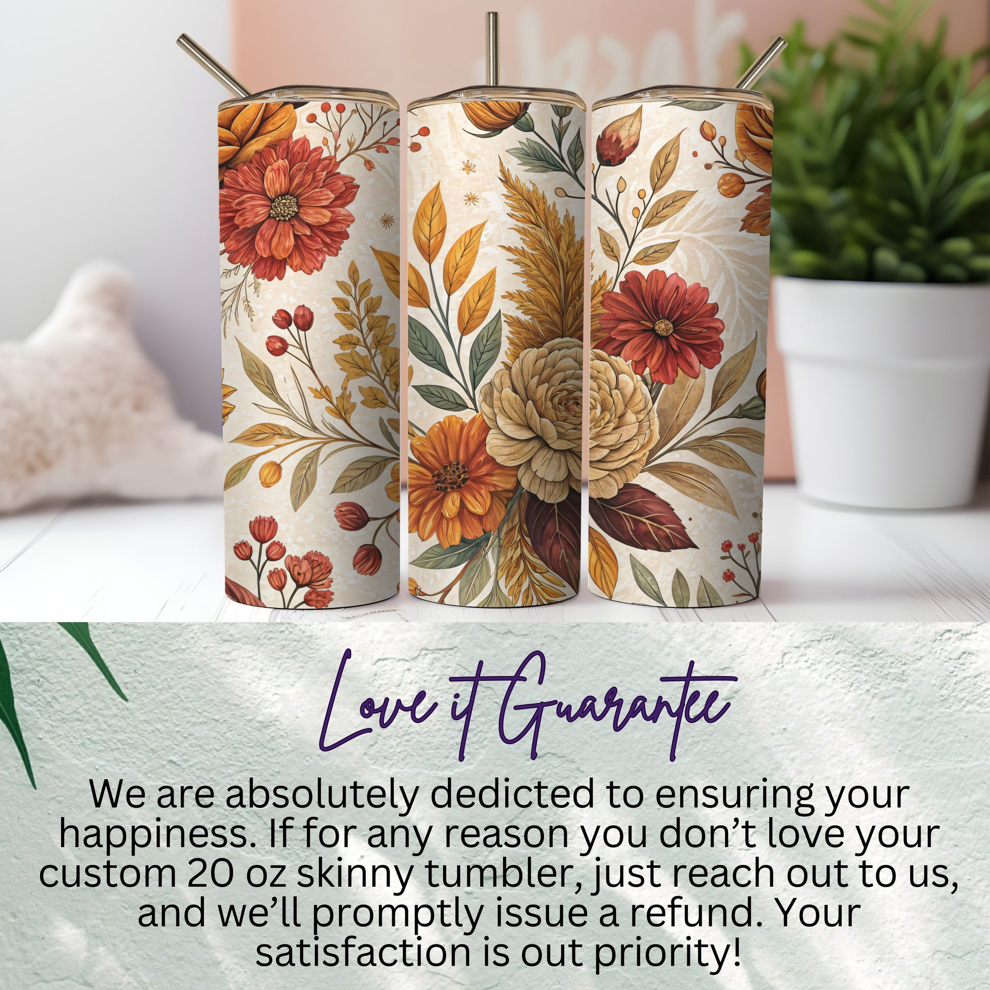Beautiful Custom Floral 20 oz Skinny Tumbler