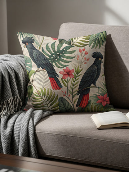Tropical Parrot and Foliage Theme Throw Pillow