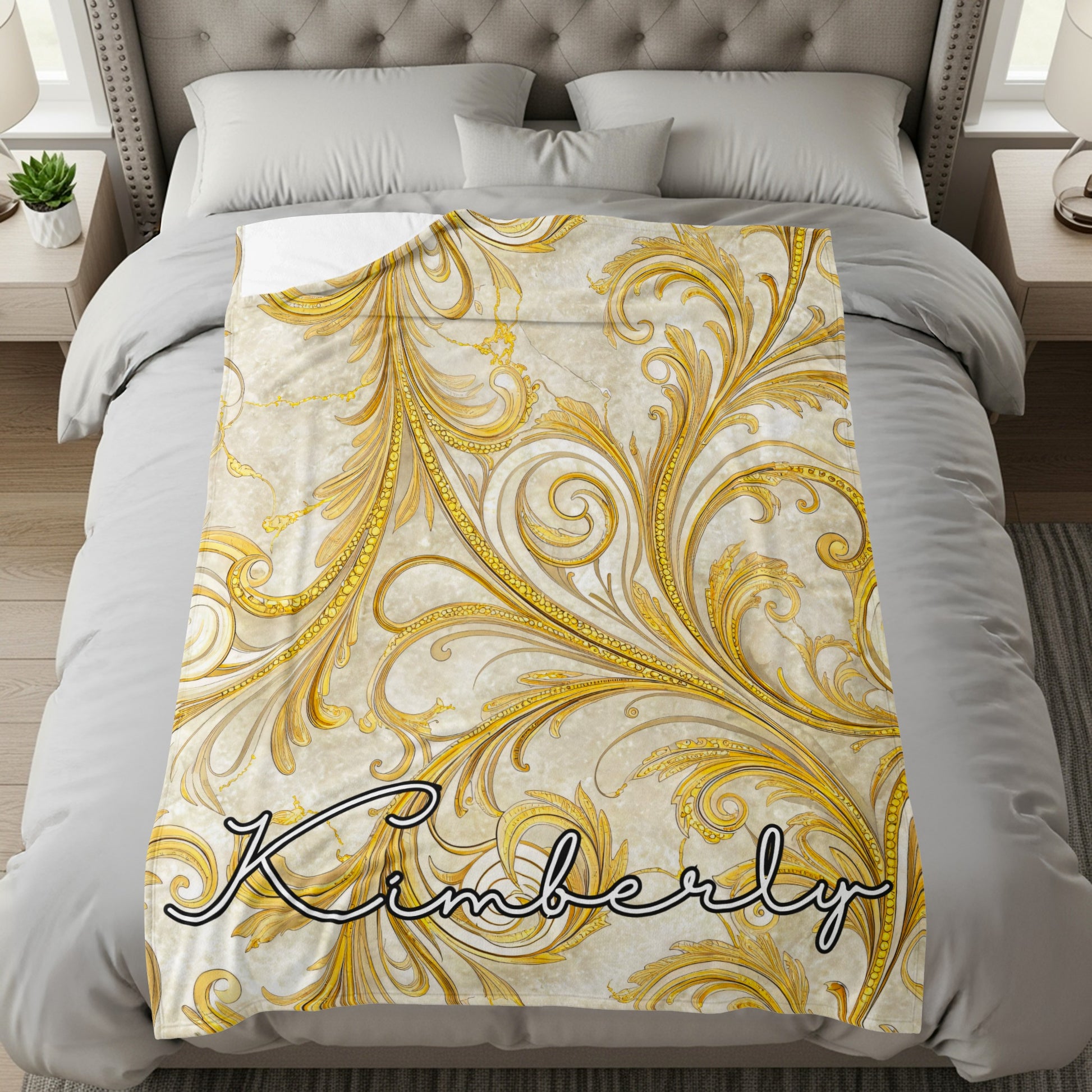 Luxurious Golden Floral Decorative Blanket