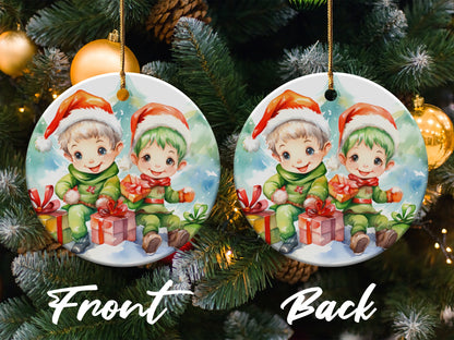 Twin Elves Christmas Ornament with Gifts product type