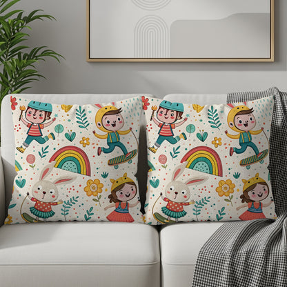 Kids Skateboard Patterned Fun Design Style Illustration Throw Pillows - Walk Greener