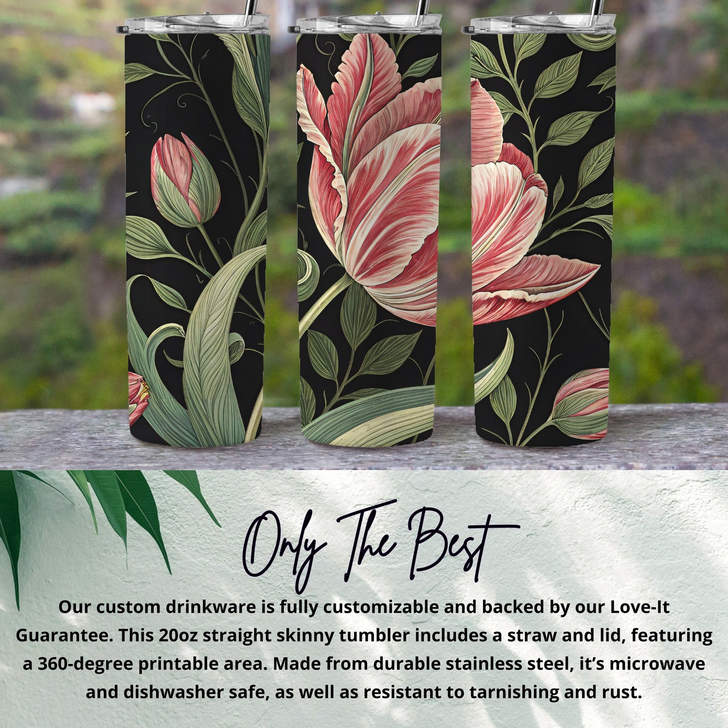 Botanical Flower Design 20oz Skinny Tumbler Drinkware