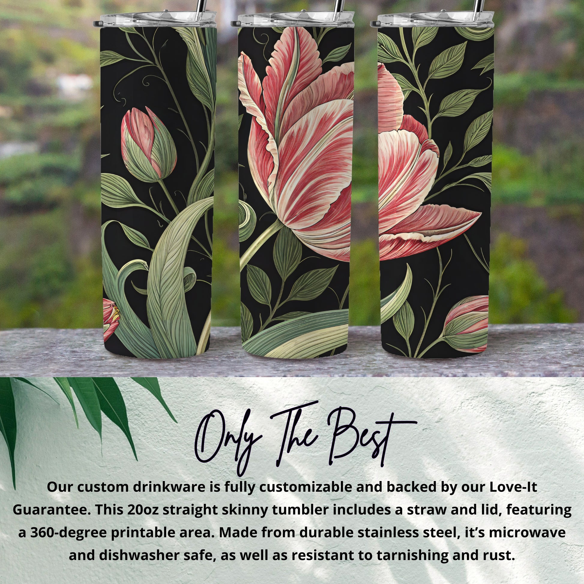 Botanical Flower Design 20oz Skinny Tumbler Drinkware