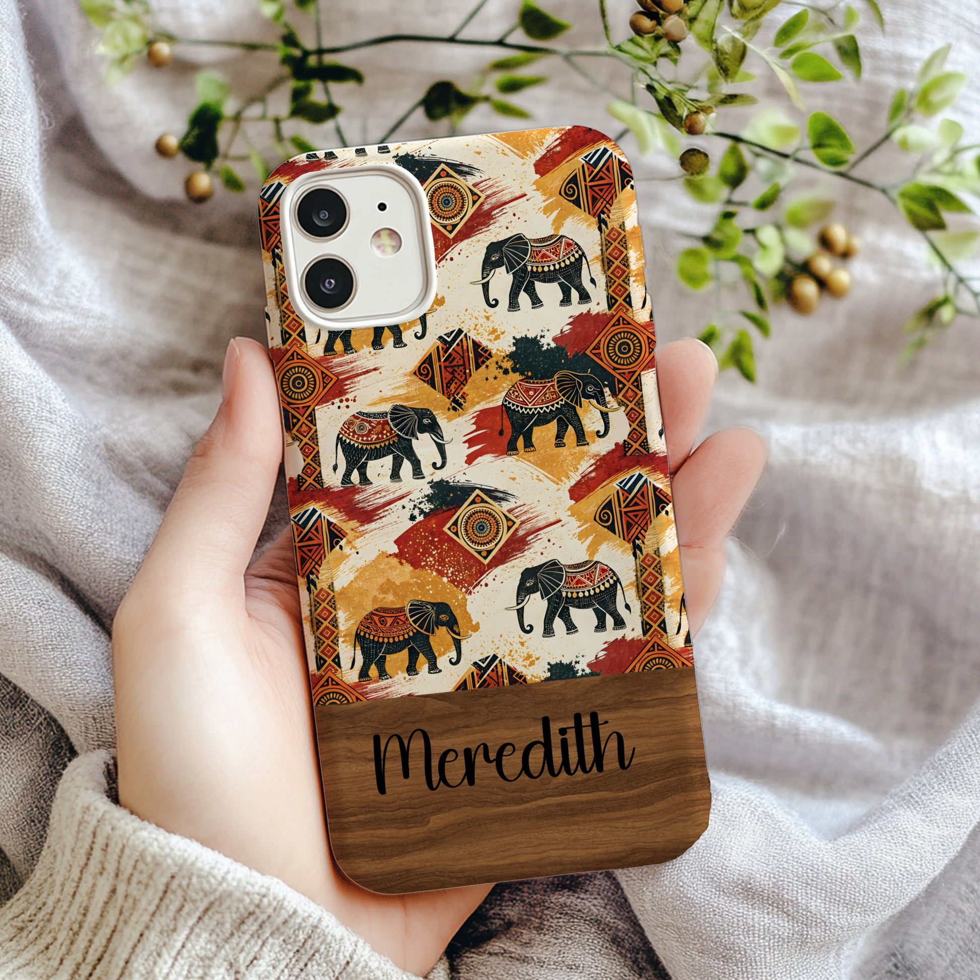 Personalized Elephant and Geometric Pattern Phone Case