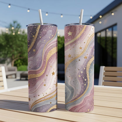 Purple and Gold Starry Galaxy Design Drink Tumbler