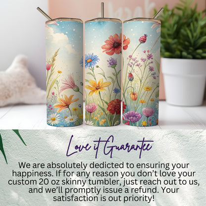 Watercolor Floral Field Design Perfect for 20 oz Skinny Tumbler - Walk Greener