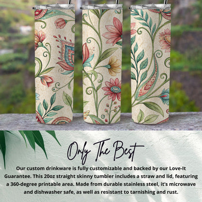 Elegant Floral Pattern Watercolor Look for 20 oz Skinny Tumbler - Walk Greener