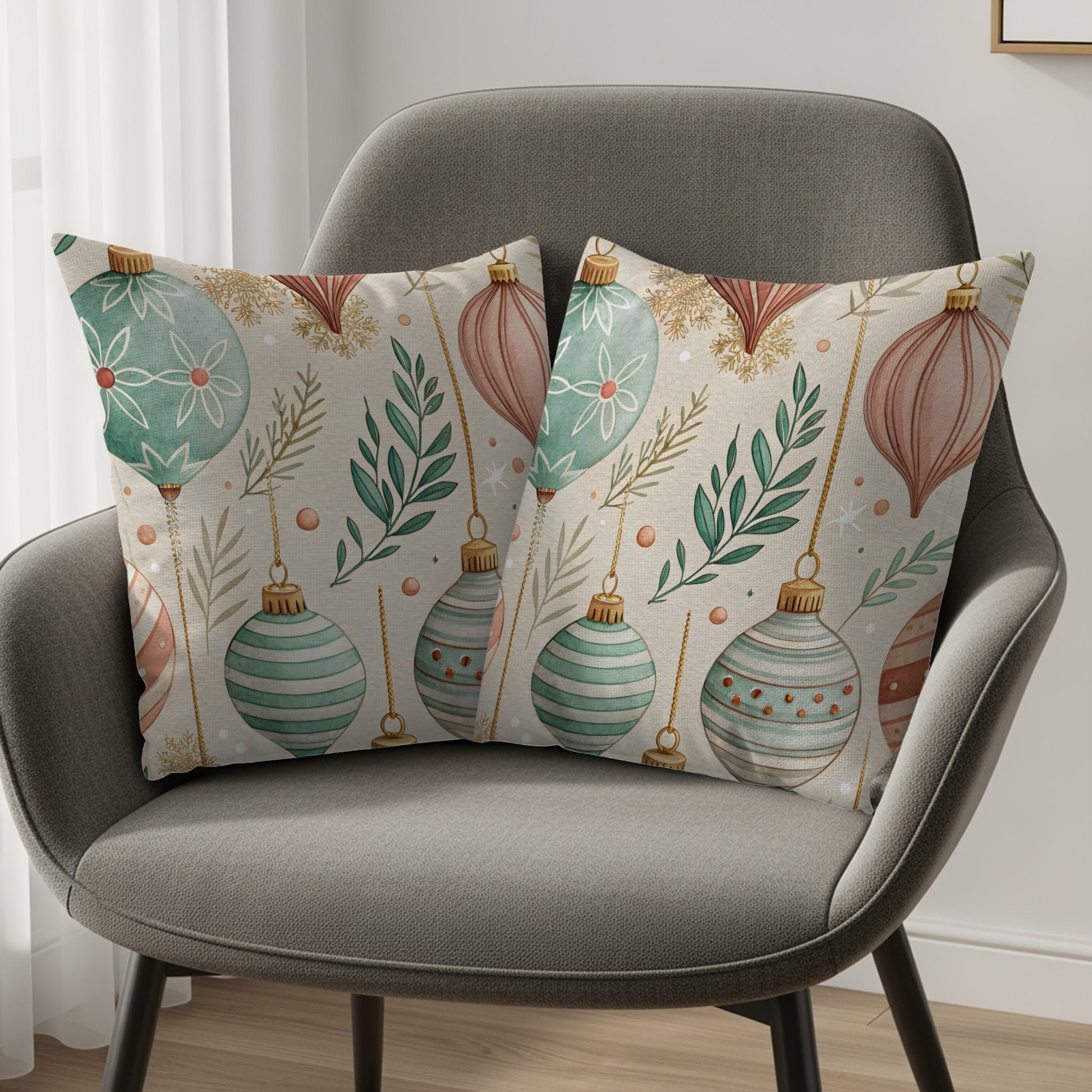 Festive Christmas Watercolor Art Design Throw Pillows - Walk Greener