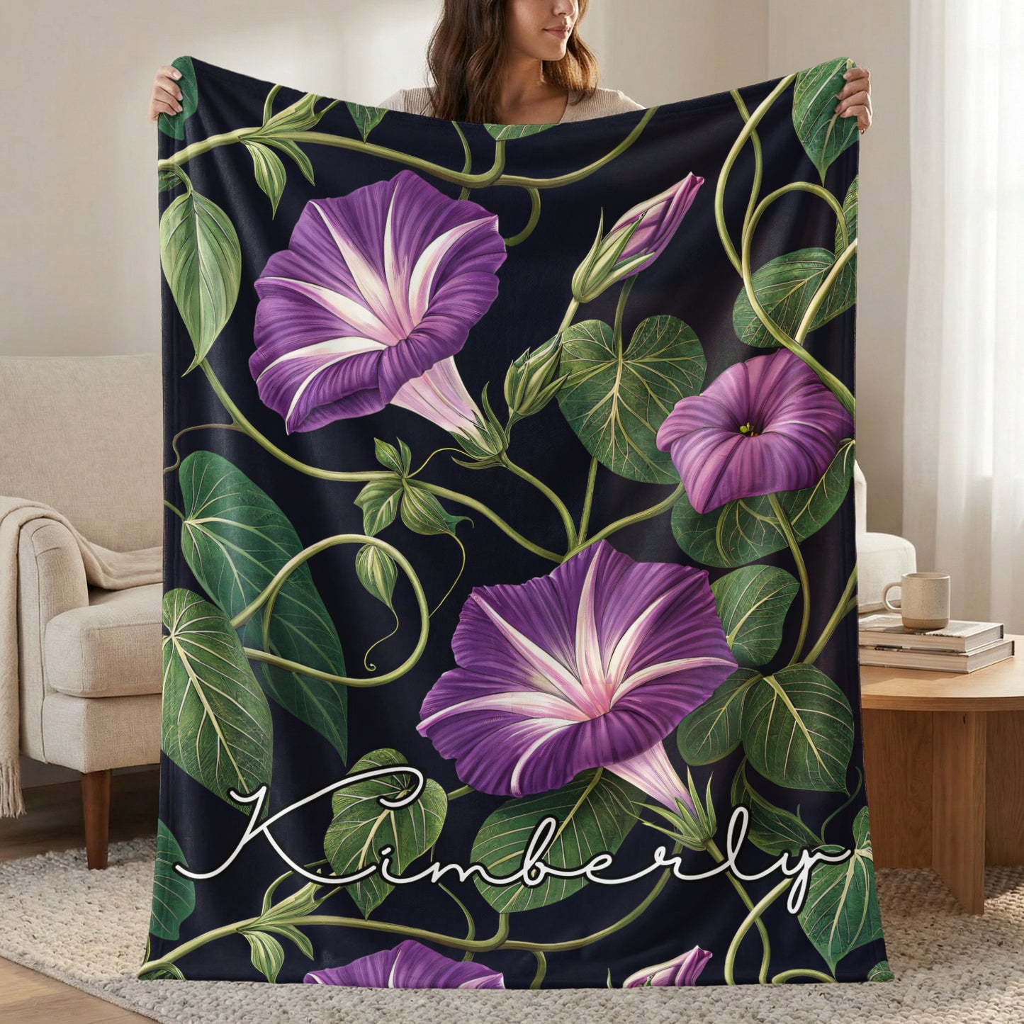 Purple Floral with Custom Name Decoration Custom Blanket - Walk Greener