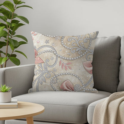 Pink Bows and Pearls Floral Swirls Pattern Design Pillows & Pillow Cases - Walk Greener