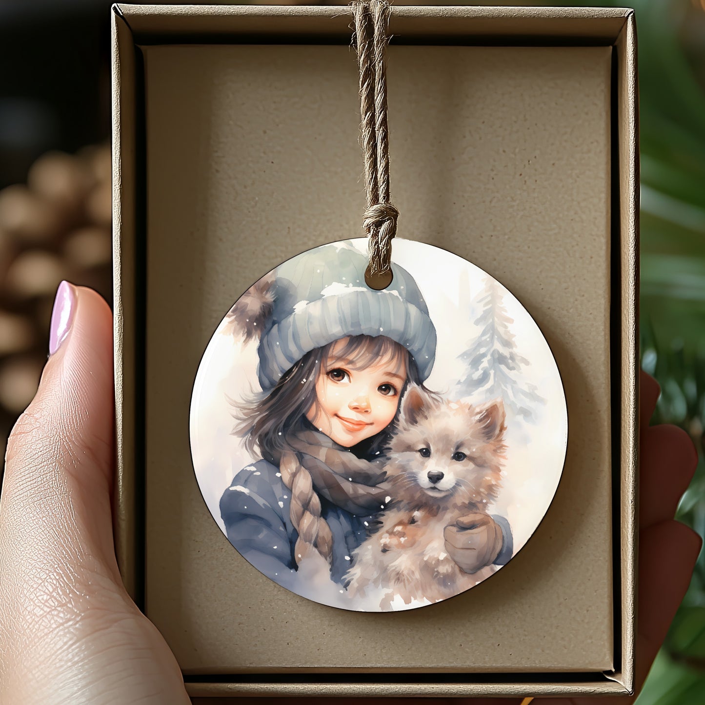 Cute Winter Child and Puppy Christmas Ornament product