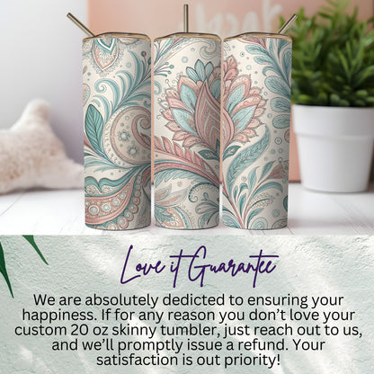 Custom 20 oz skinny tumbler with floral design