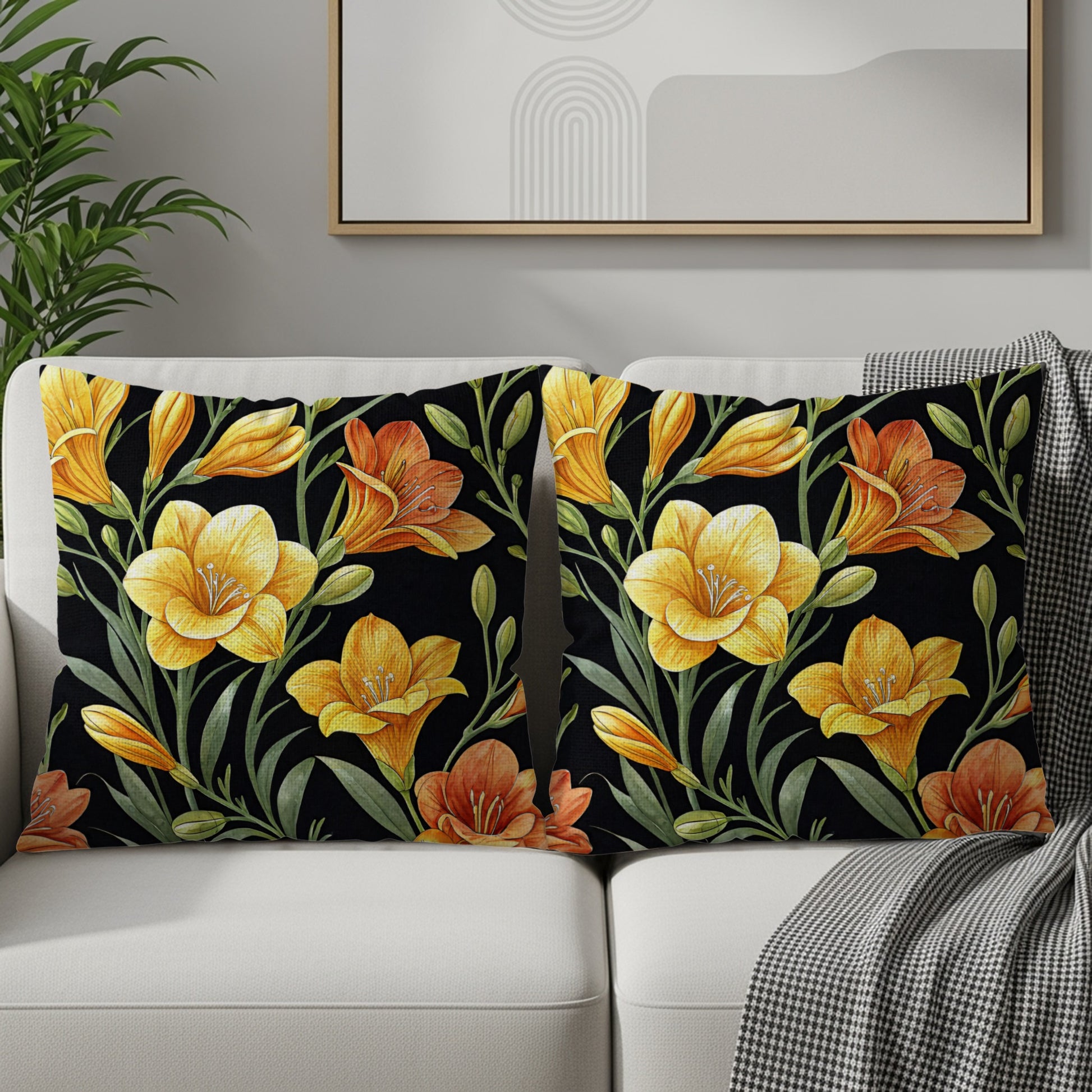 Vibrant Yellow and Orange Floral Cushion Covers