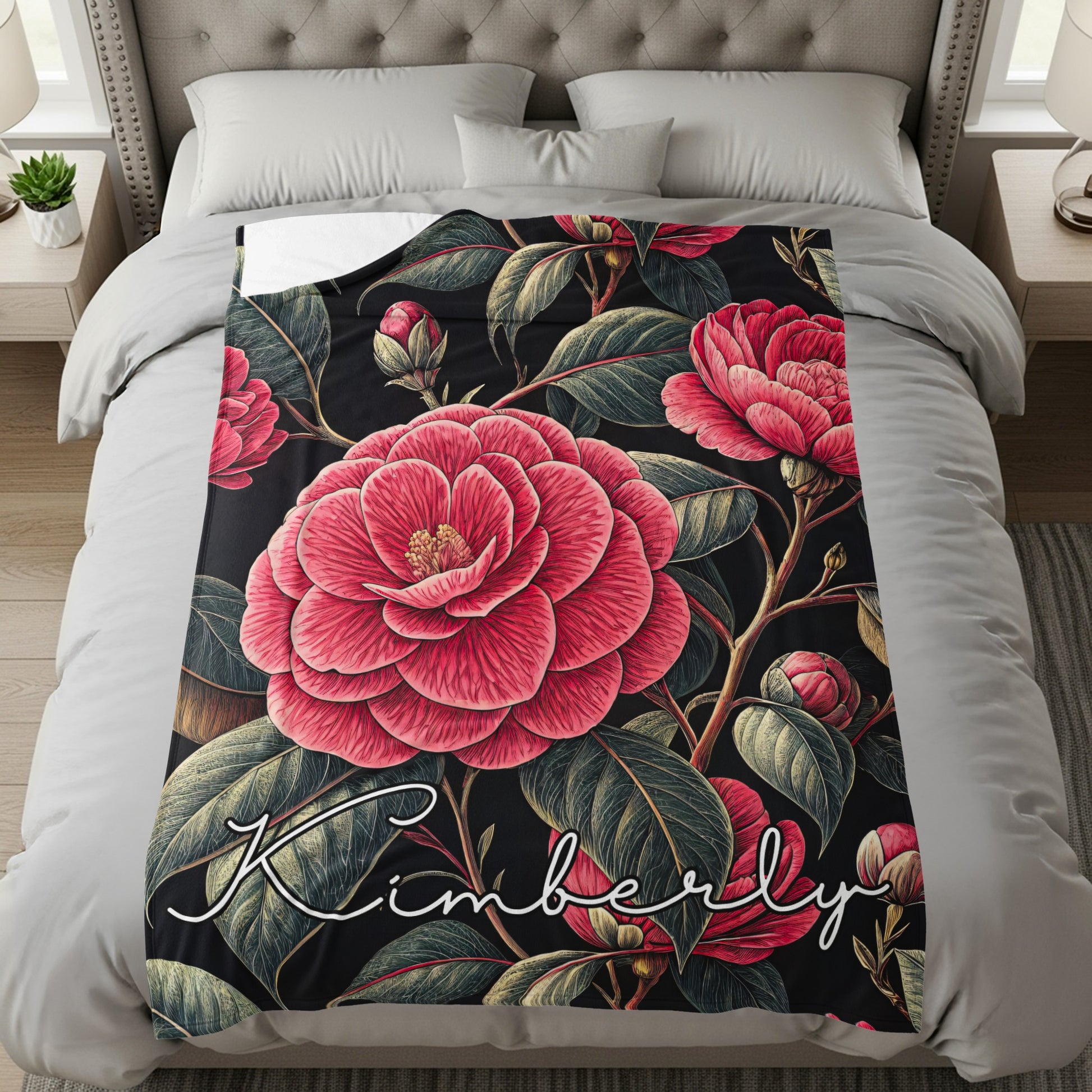 Personalized Floral Comforter with Name Kimberly Design