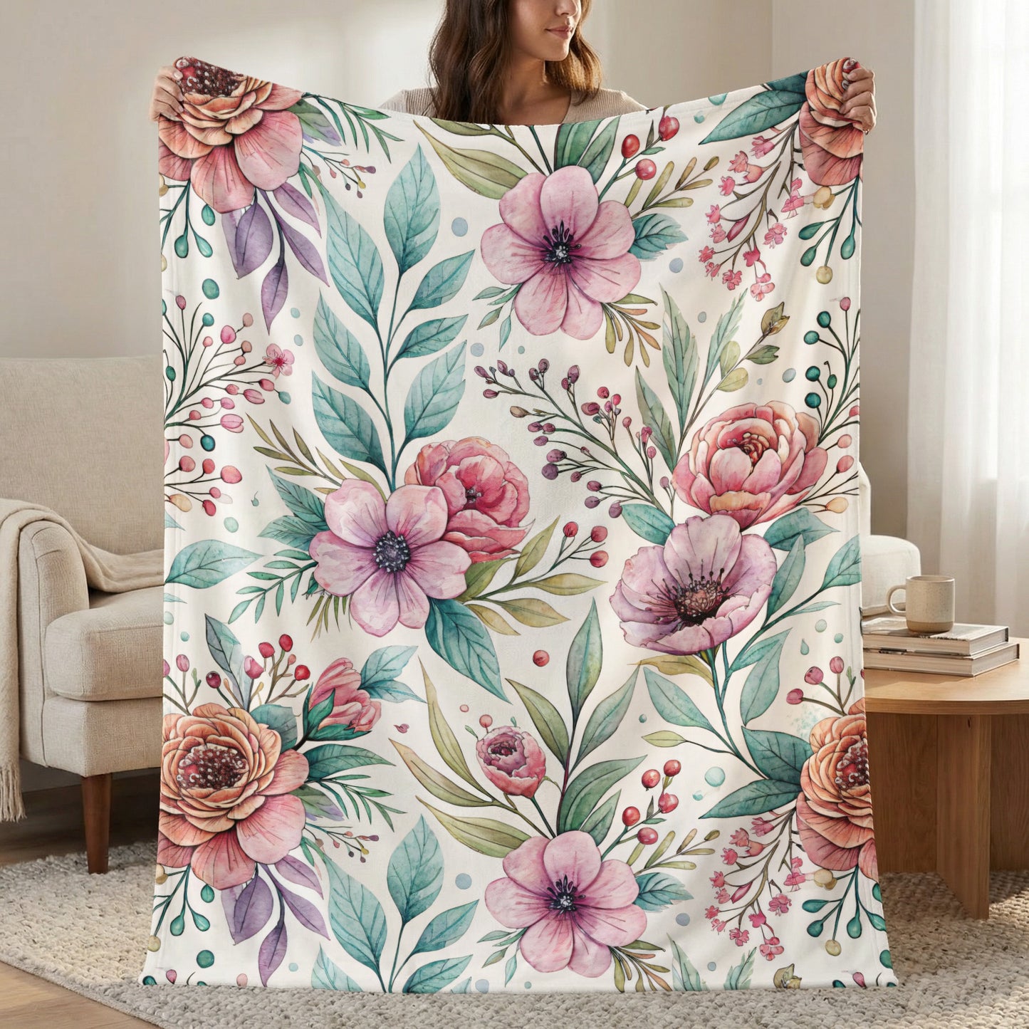 Floral Bouquet Artwork on Velveteen Plush Blankets - Walk Greener