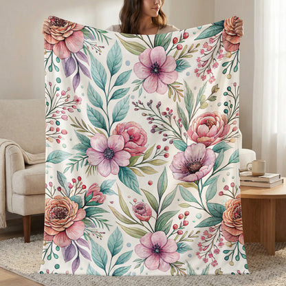 Floral Bouquet Artwork on Velveteen Plush Blankets - Walk Greener