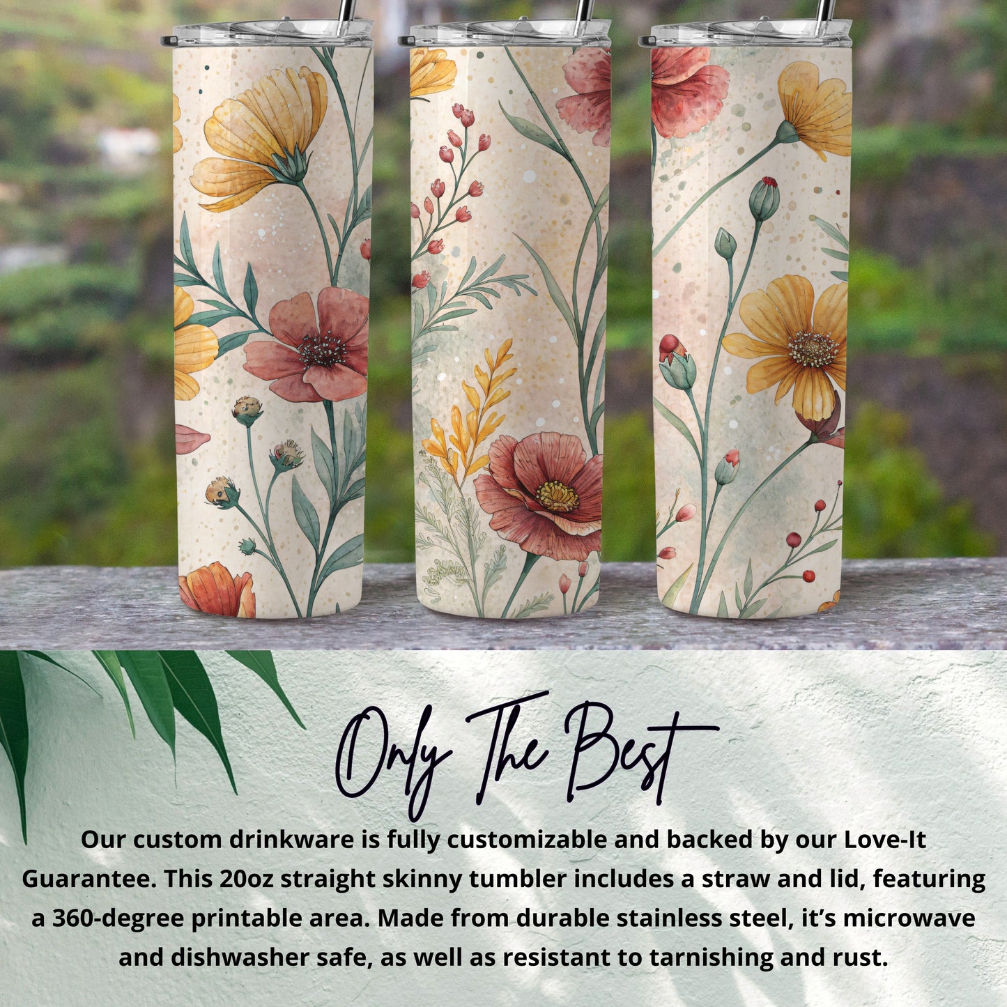 Floral Bliss Watercolor Artistry Design 20 oz Skinny Tumbler - Walk Greener