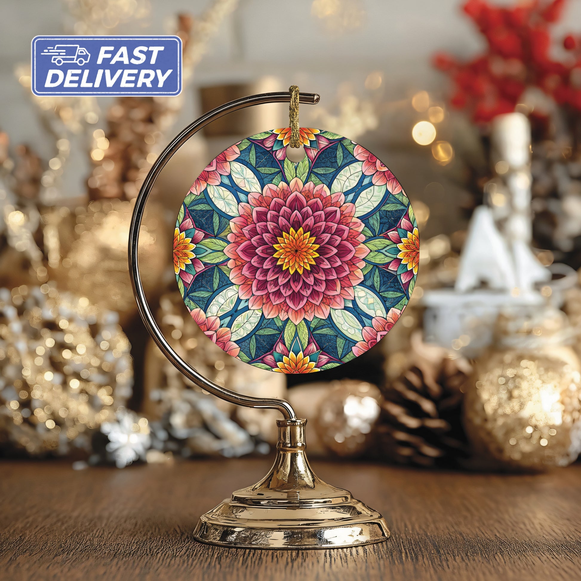Vibrant Mandala Art Ornament with Fast Delivery
