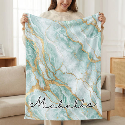 Elegant Marble Design Custom Name Blanket Beautiful Gift - Walk Greener