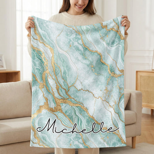 Elegant Marble Design Custom Name Blanket Beautiful Gift - Walk Greener