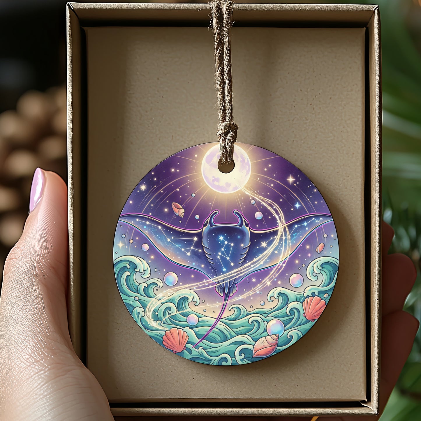 Mystical Ocean Stingray Ornament with Celestial Design product