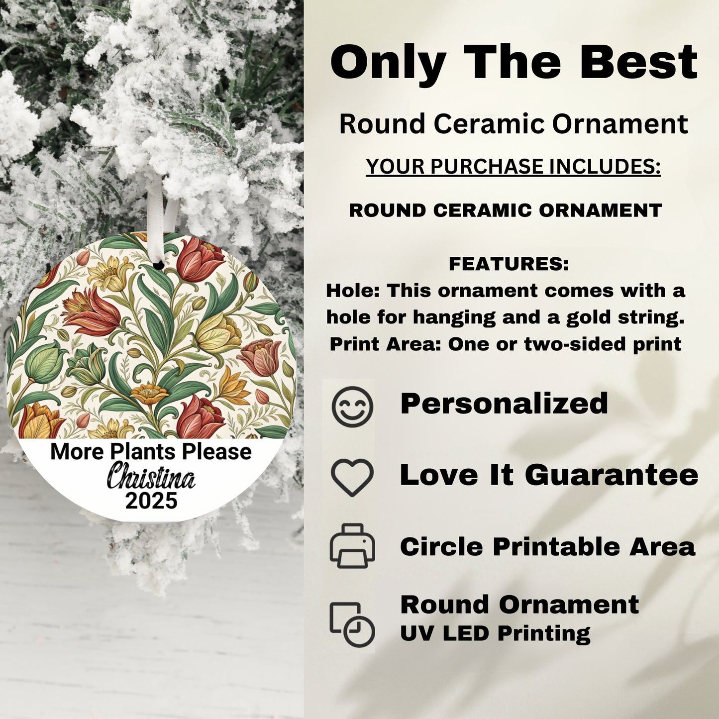Floral Personalized Round Ceramic Ornament product
