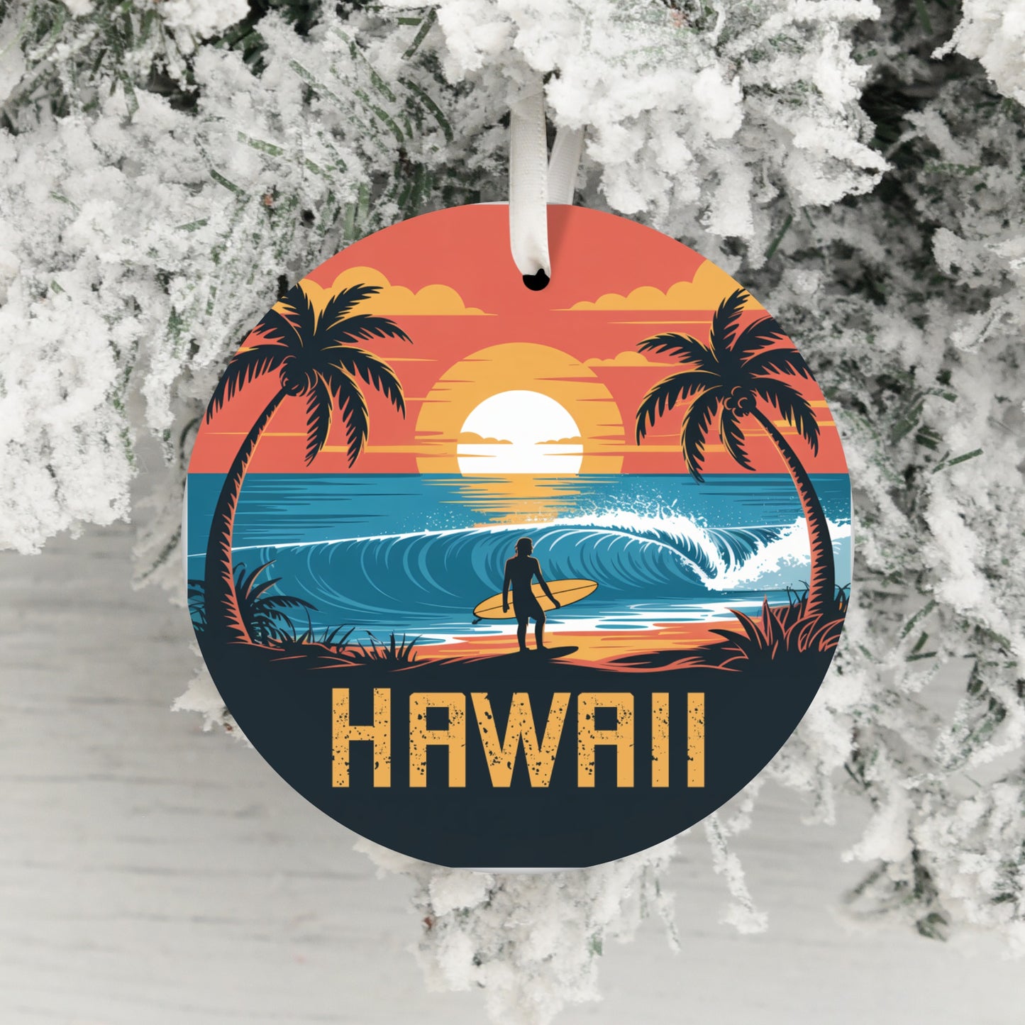 Surfing Silhouette at Sunset Hawaii Decorative Ornament product