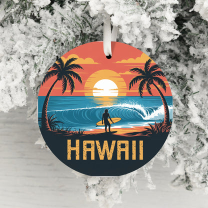 Surfing Silhouette at Sunset Hawaii Decorative Ornament product