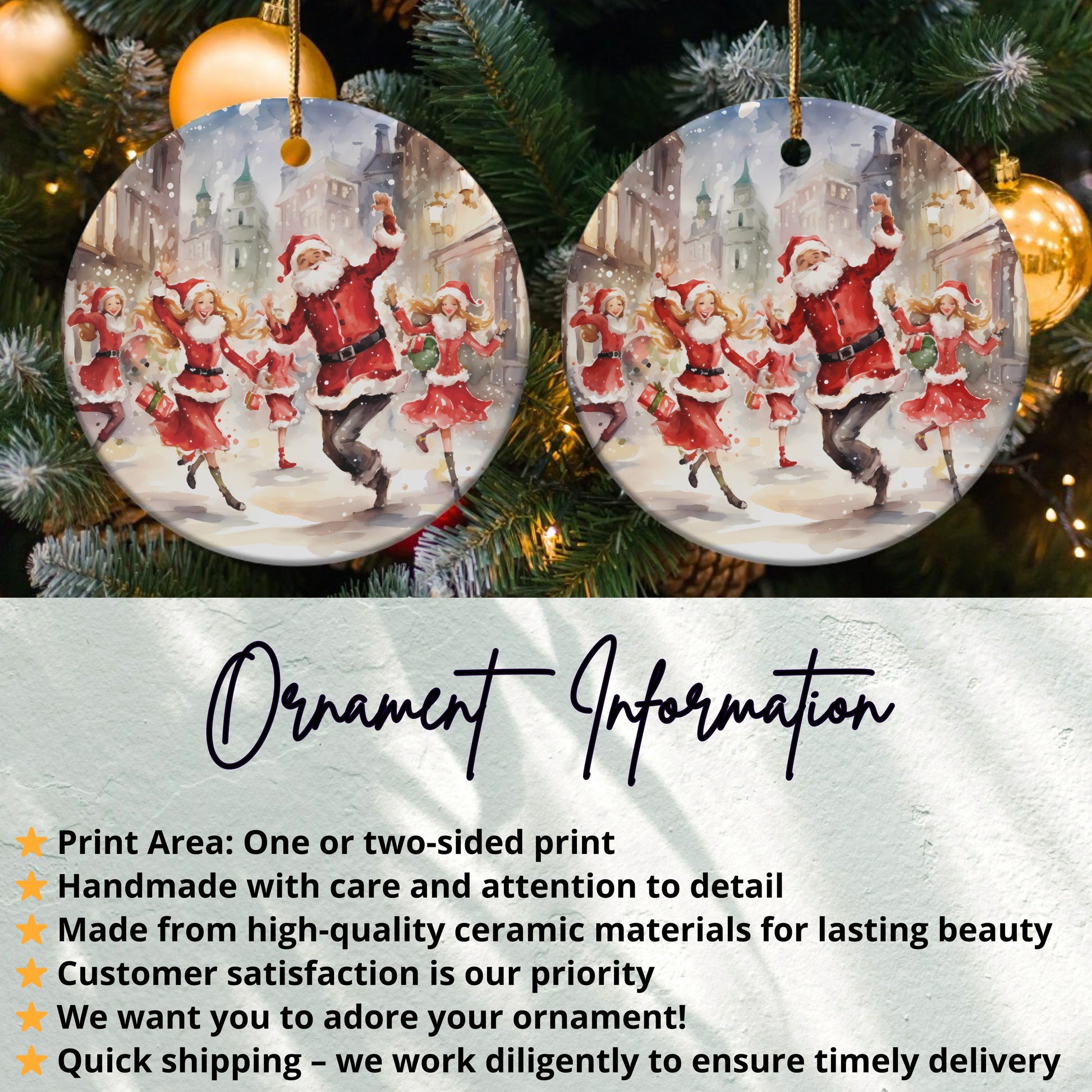 Festive Santa and Reindeer Christmas ornament product