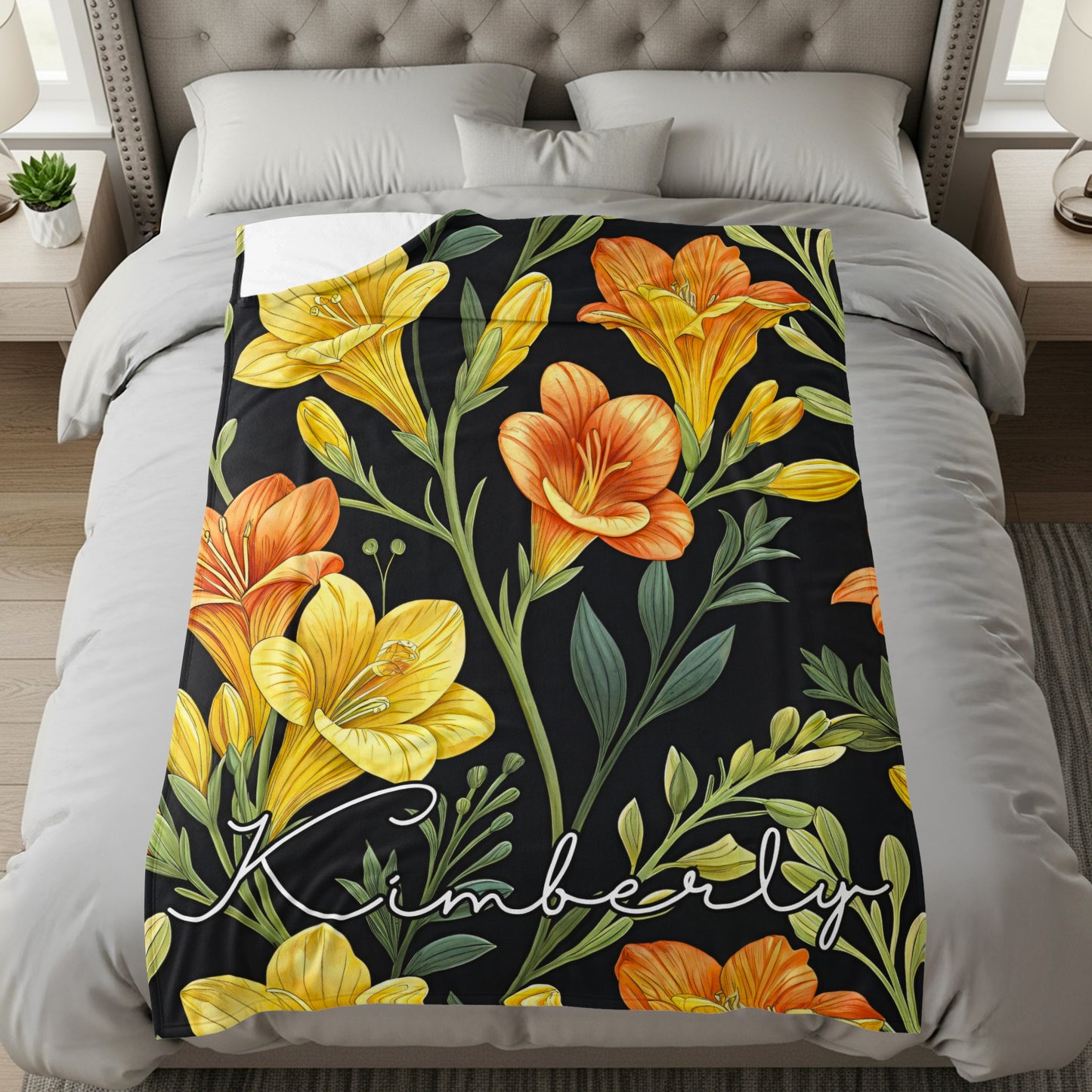 Bright Floral Design with Custom Name Personalized Blankets - Walk Greener