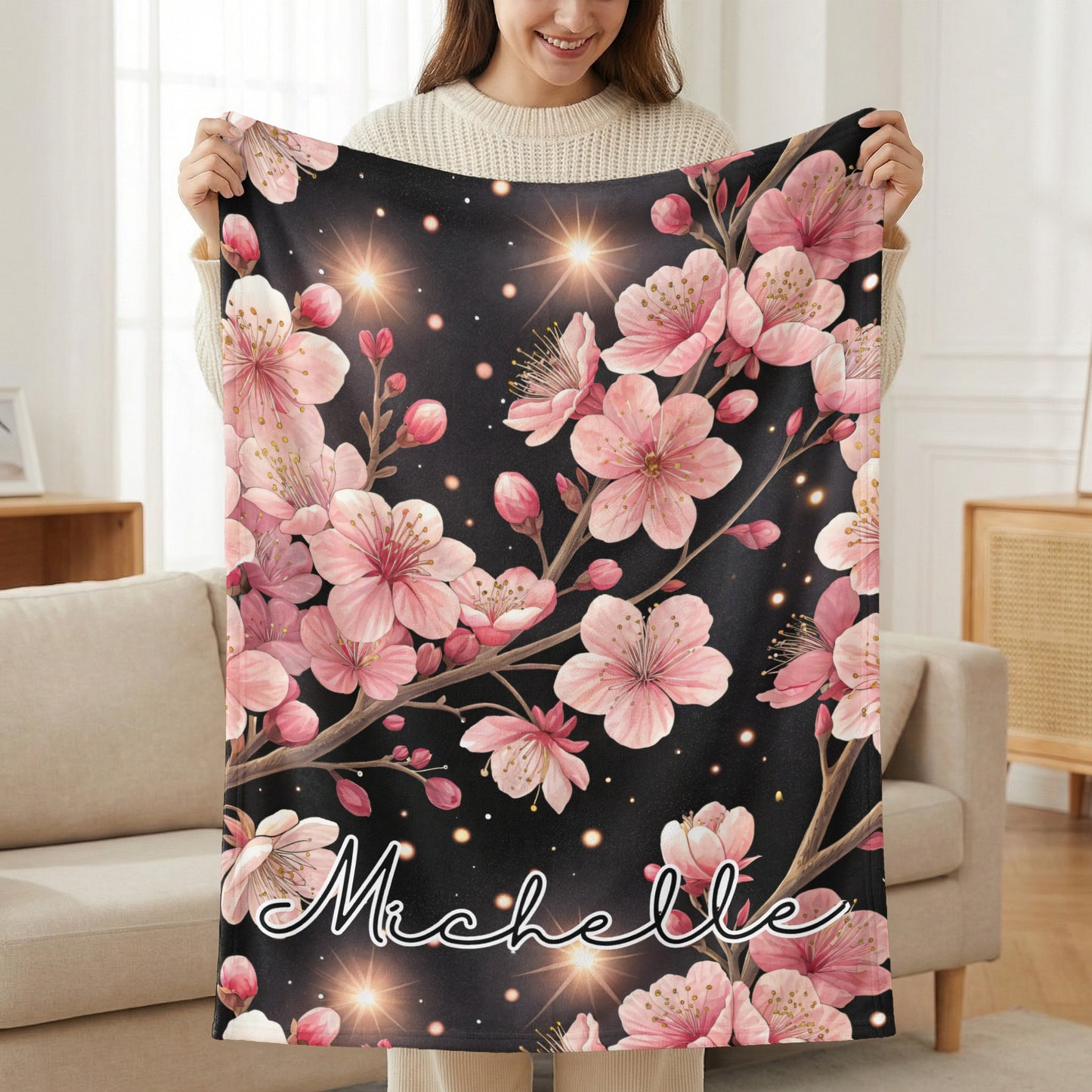 Personalized Pink Floral Blanket with Custom Name Design